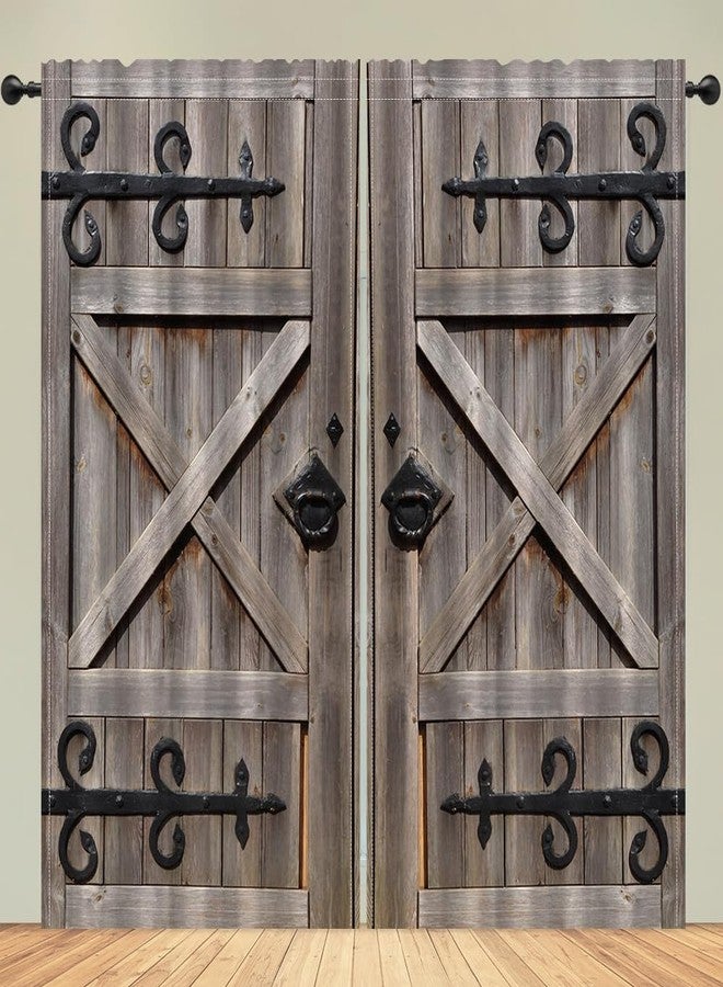 DOTOOMA 82 x 84 Inches Western Vintage Barn Door Window Curtain Brown Wooden Bedroom Rustic European Window Decorations Polyester Drapes 2 Panel - Image 1